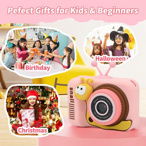 Kids Camera Toys for Boys/Girls Age 3-12 Years Old,48MP Dual Lens Kids Digital Camera Toddler Camera Christmas Birthday Gifts, 1080P HD Video Selfie Camera with 32G SD Card-Pink