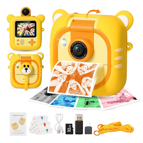 Kids Camera Instant Print, 7 Print Paper (4 Color: O/R/G/B+3 B&W), 2.4" Screen Instant Camera for Kids Ages 3-12,1080P, 180°Flip Lens,32GB Card- Christmas Birthday Present for Boys & Girls