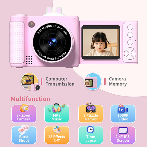 Digital Camera for Photography, 1080P 48MP Digital Video Camera with 8X Digital Zoom, Flip Screen, 32GB Memory Card, LED Light, Travel Camera for Teens Students Friends