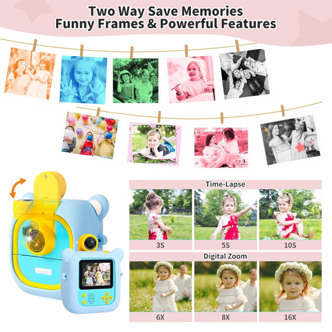 Kids Camera Instant Print, 7 Print Paper (4 Color: O/R/G/B+3 B&W), 2.4" Screen Instant Camera for Kids Ages 3-12,1080P, 180°Flip Lens,32GB Card- Christmas Birthday Present for Boys & Girls