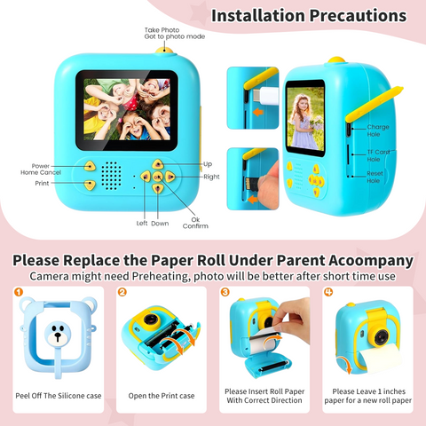Kids Camera Instant Print, 7 Print Paper (4 Color: O/R/G/B+3 B&W), 2.4" Screen Instant Camera for Kids Ages 3-12,1080P, 180°Flip Lens,32GB Card- Christmas Birthday Present for Boys & Girls