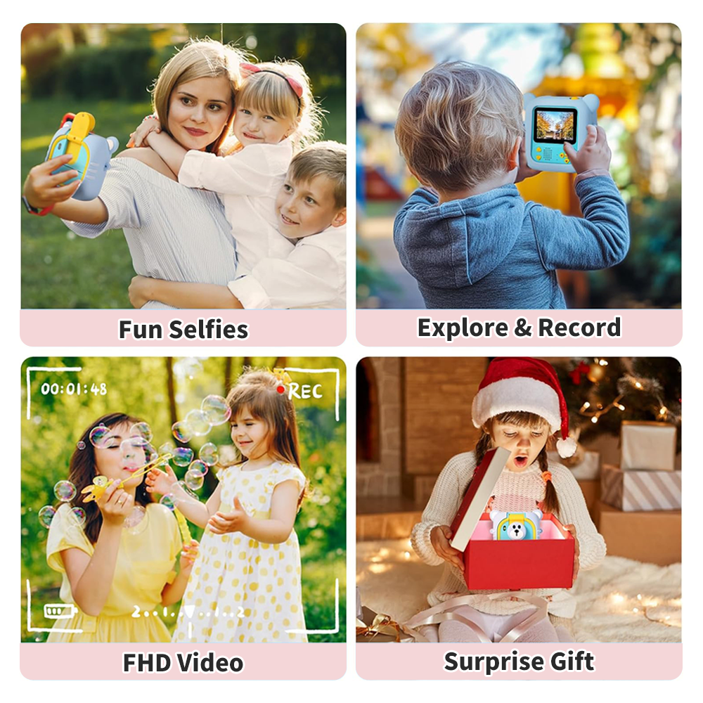 Kids Camera Instant Print, 7 Print Paper (4 Color: O/R/G/B+3 B&W), 2.4" Screen Instant Camera for Kids Ages 3-12,1080P, 180°Flip Lens,32GB Card- Christmas Birthday Present for Boys & Girls